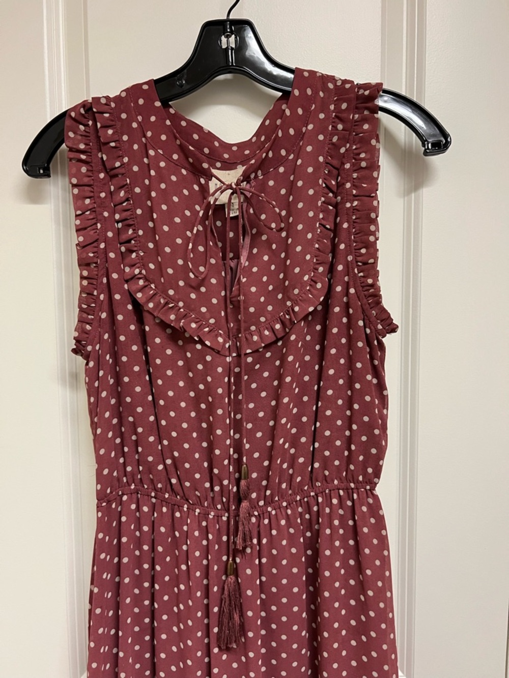 Moon River Midi Mauve Polka Dot Dress Tired Ruffle Cottage Accents - Size Med - Picture 4 of 5